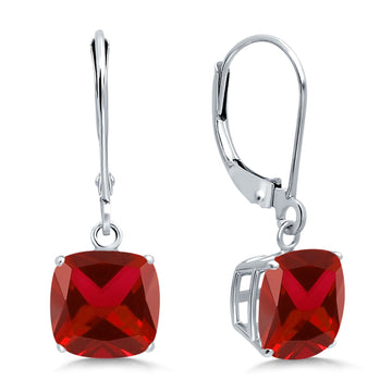 Cushion Cut Bridal Dangling Leverback Earrings Simulated Garnet CZ 925 Sterling Silver (3mm-9mm)